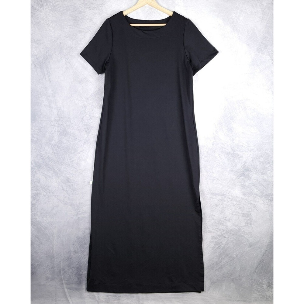Dudley Stephens Maxi Dress Womens Large Black Short Sleeves Nylon Minimalist